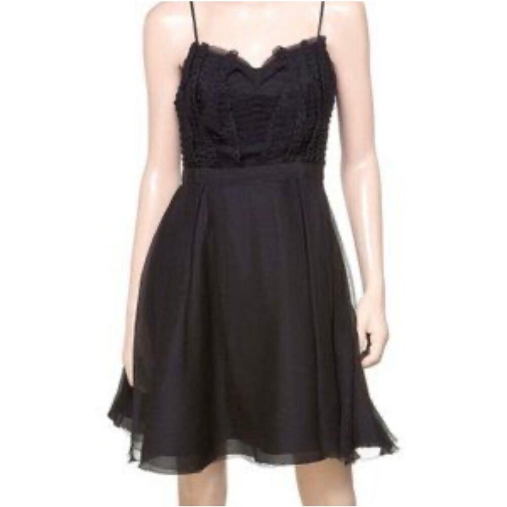 Leon Max Black Ruffled Skater Dress 100% Silk Sleeveless Sweetheart  Size 8